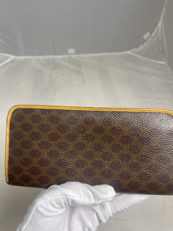 Celine dark brown logo & light leather long zippy wallet