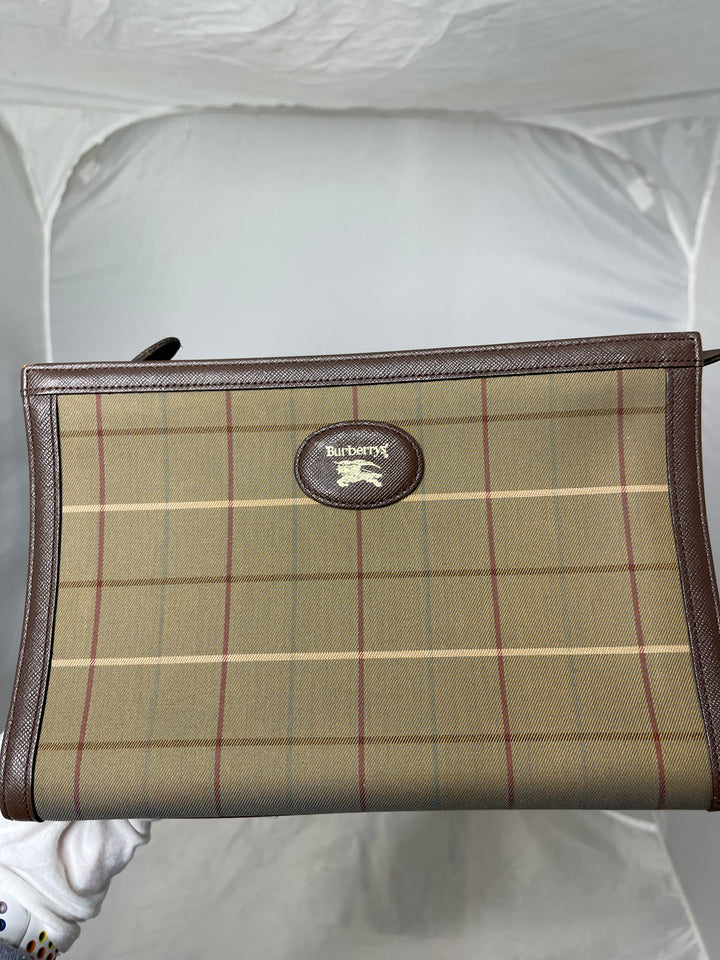 Burberry brown leather & classic plaid organizer pouch/wallet