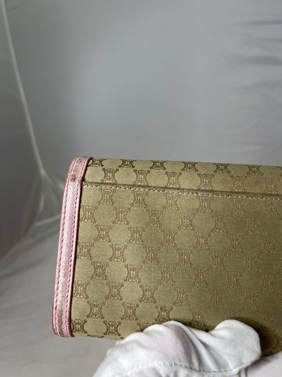 Celine logo & pink leather wallet on chain