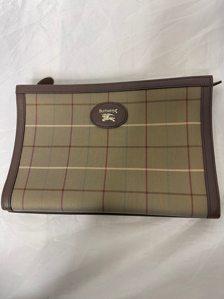 Burberry brown leather & classic plaid organizer pouch/wallet