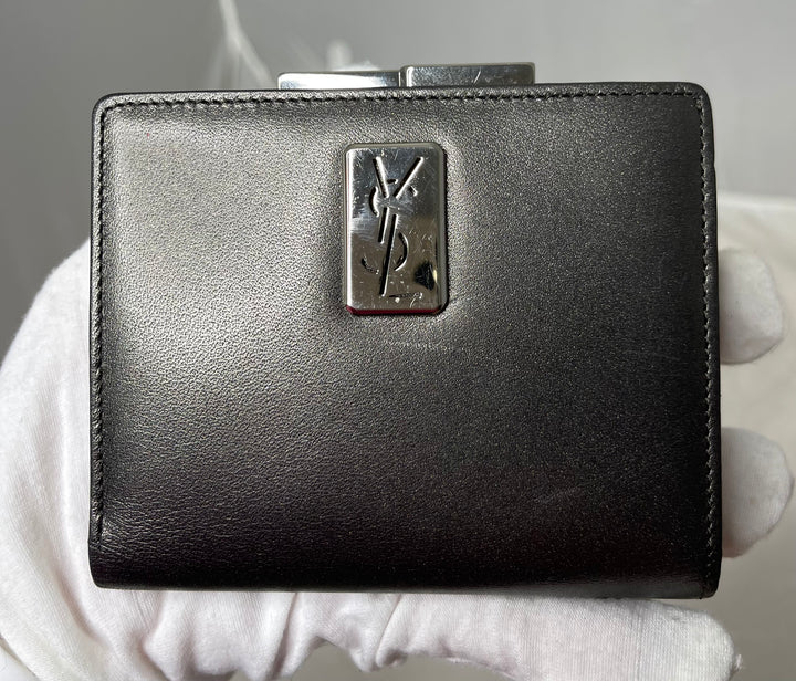 Yves Saint Laurent (YSL) preloved gunmetal gray small compact french kiss lock wallet
