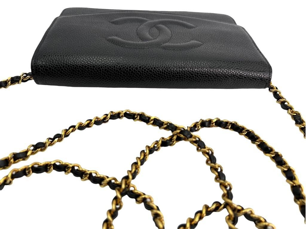 Chanel Black Caviar Timeless CC wallet on chain